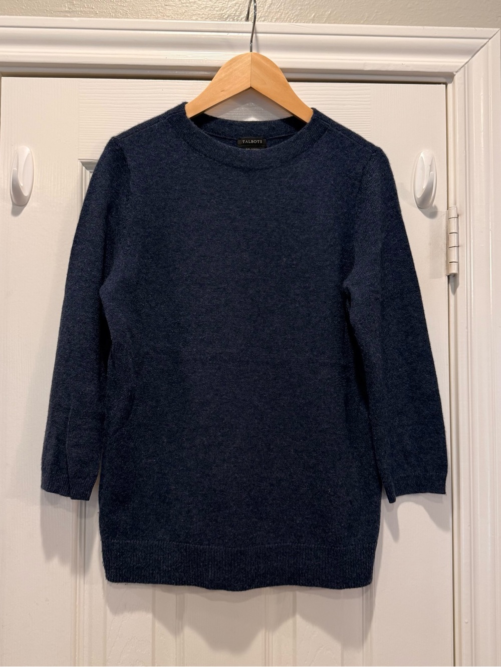 Talbots Pure Cashmere Sweater Blue 3/4 Sleeves Quiet Luxury Capsule Preppy Sz S